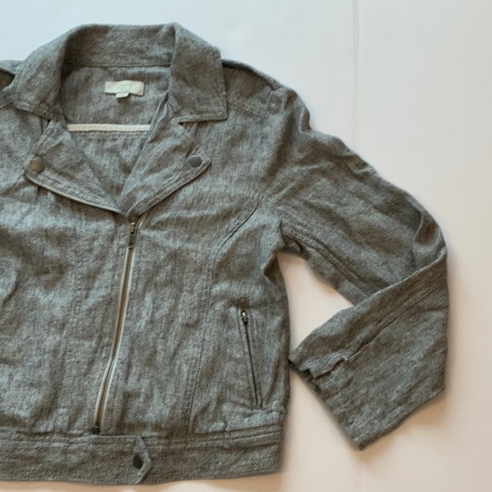 Loft Outlet Linen Blend Moto Jacket Light Gray/ Charcoal Marl Size Small - Picture 12 of 14